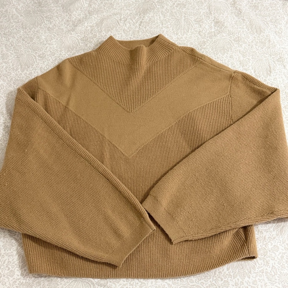 H&M Tan Ribbed Knit Mockneck Sweater